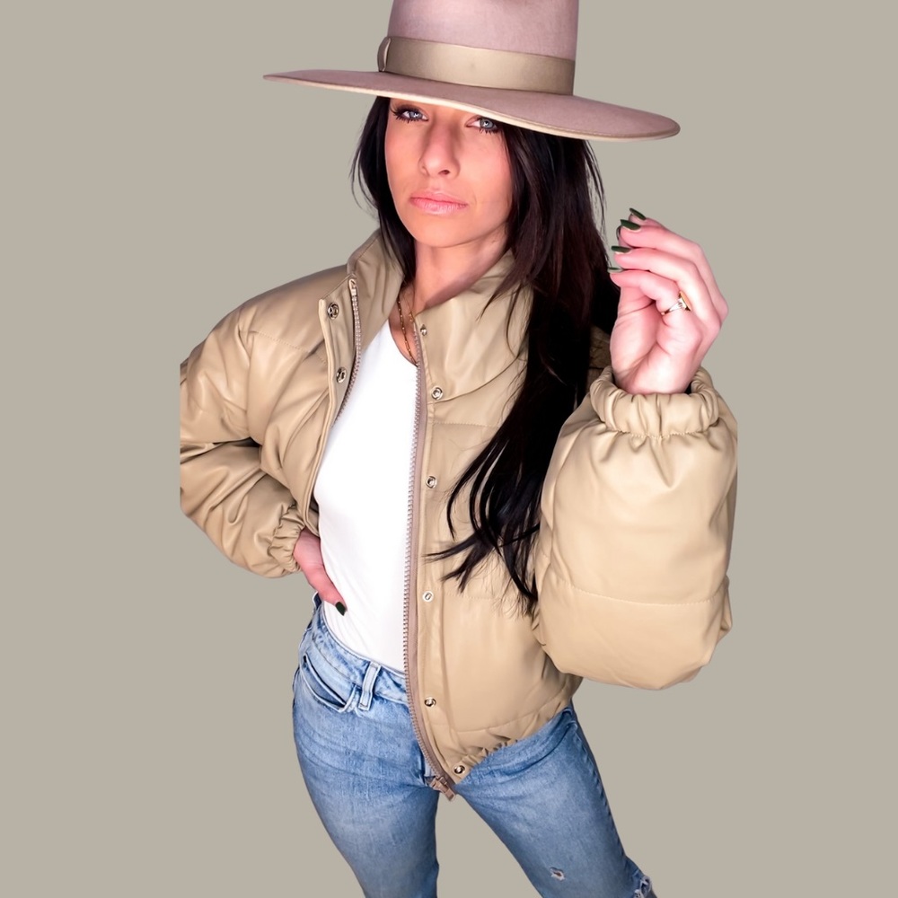 Cropped Puff Jacket - Taupe